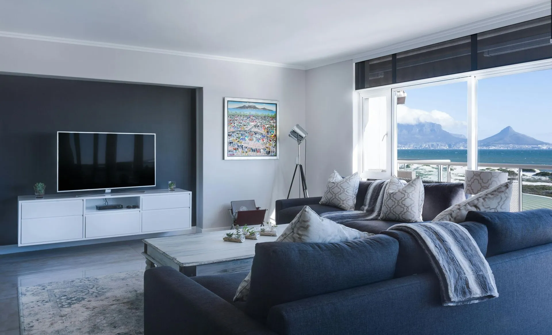 Contemporary living room with a wide view
